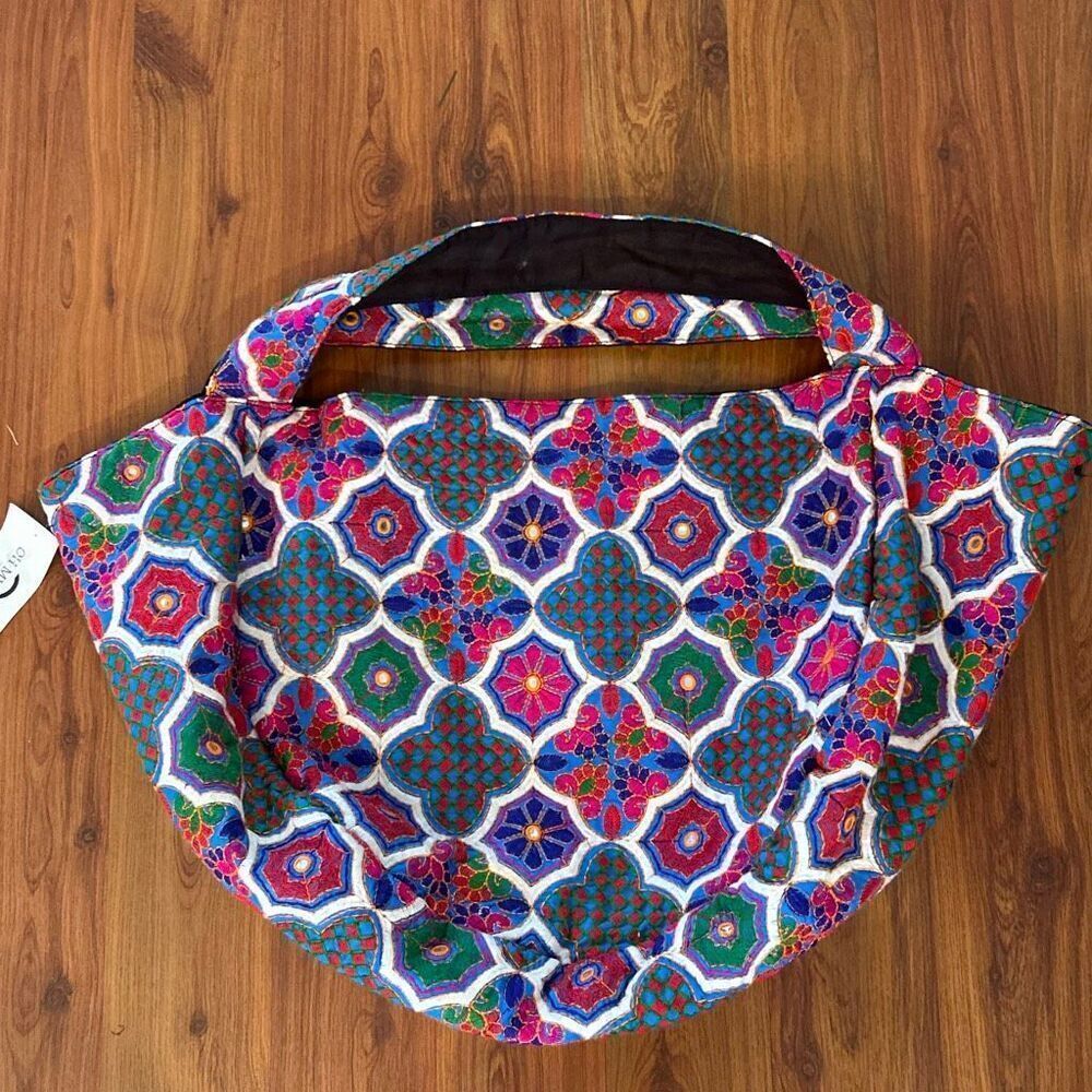 Cute embroidered South American style large tote bag beach bag pink blue green
